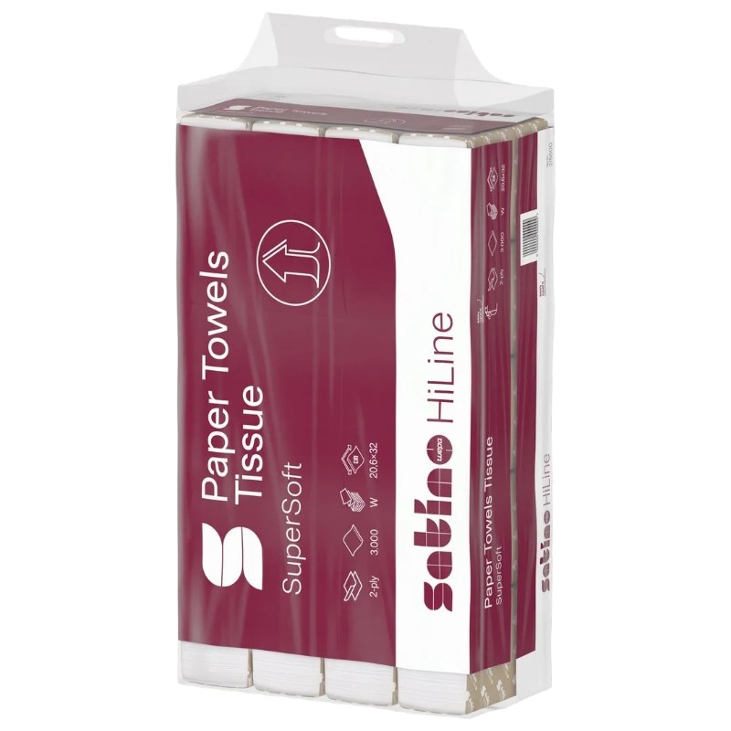 Satino HiLine - Essuie-mains plié en W - 2 plis - cellulose blanc - 20,6x32cm - Colis de 300 pièces (PT2)